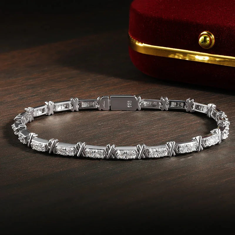 KNOBSPIN Tennis Bracelet for Women - VVS1 Moissanite, 18K White Gold Plated s925 Sterling Silver