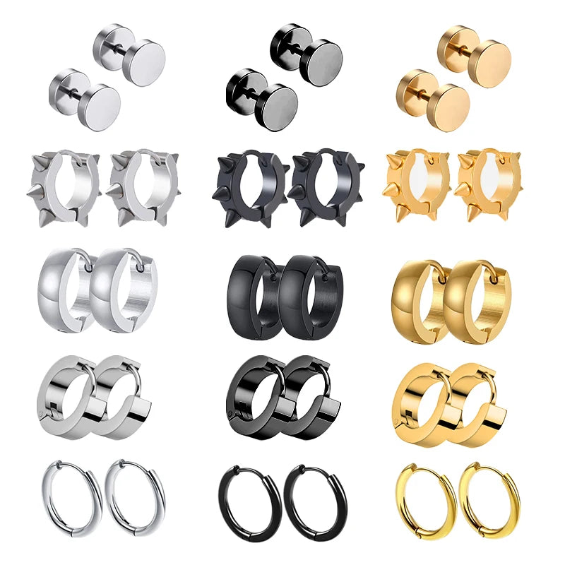 1 Pairs Multi  Black/Gold & Silver Colour Stainless Steel Earring