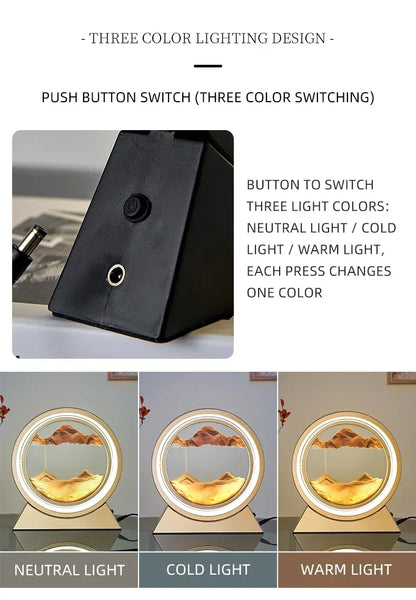 LED quicksand hourglass full circle with stand - Unique Art With Night Light