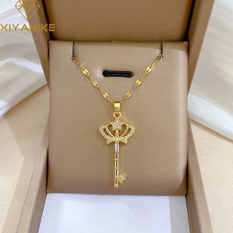 XIYANIKE Quality Luxurious 316L Stainless Steel Crown Key Golden