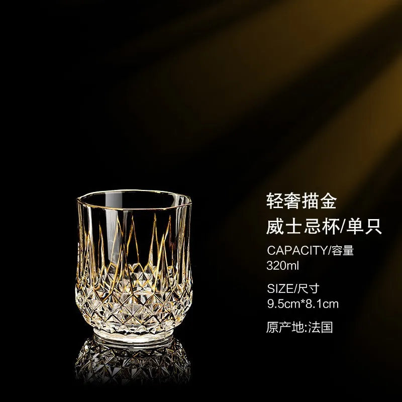 Golden Luxury Line Whiskey Glasses - Multi Functional Crystal Glases For Wine, Whisky, Beer & Cocktails