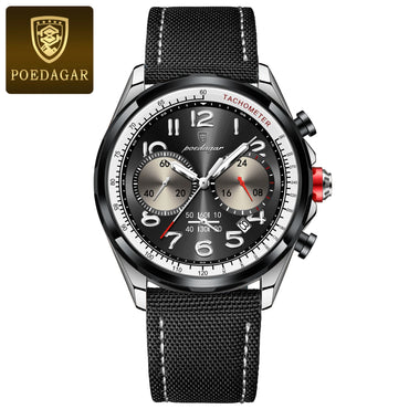 POEDAGAR Luxury Watch Men Quartz Nylon Leather Strap Man Wristwatch Waterproof Luminous Chronograph Date Men's Watches Reloj+box