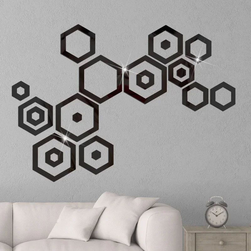 24pcs Hollow 3D Hexagonal Mirror Wall Sticker DIY Honeycomb Decoration Self Adhesive Paper Waterproof