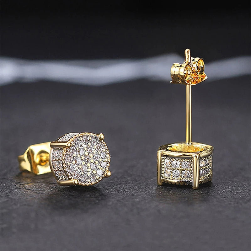 Fancy Round Rhinestone Ear Studs In Gold & Silver Colour