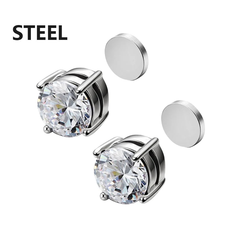 2PCS Magnetic Crystal Ear Clips White, Yellow & Black Zircon Magnet Earrings