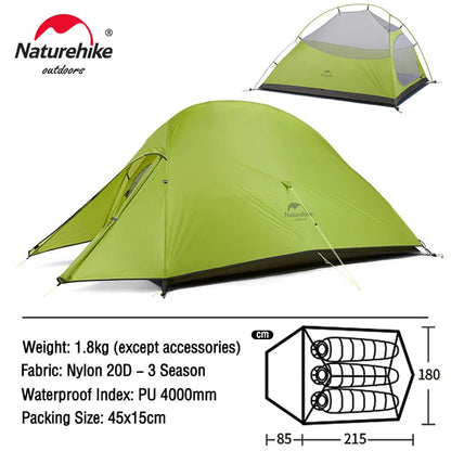 Naturehike Cloud Up 3 People Tent Ultralight 20D Waterproof Outdoor Camping Hiking Travel Tents Backpacking Cycling Sun Shelter