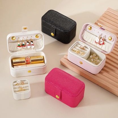 Cute & Portable Travel Pu Leather Jewelry Box In Black, White, Pink & Rose