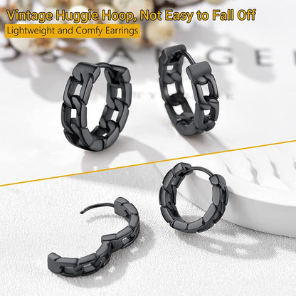 Starlord Cuban Chain Link Stainless Steel Cuban Chain Hoop Earring Black, Gold & Silver Colour