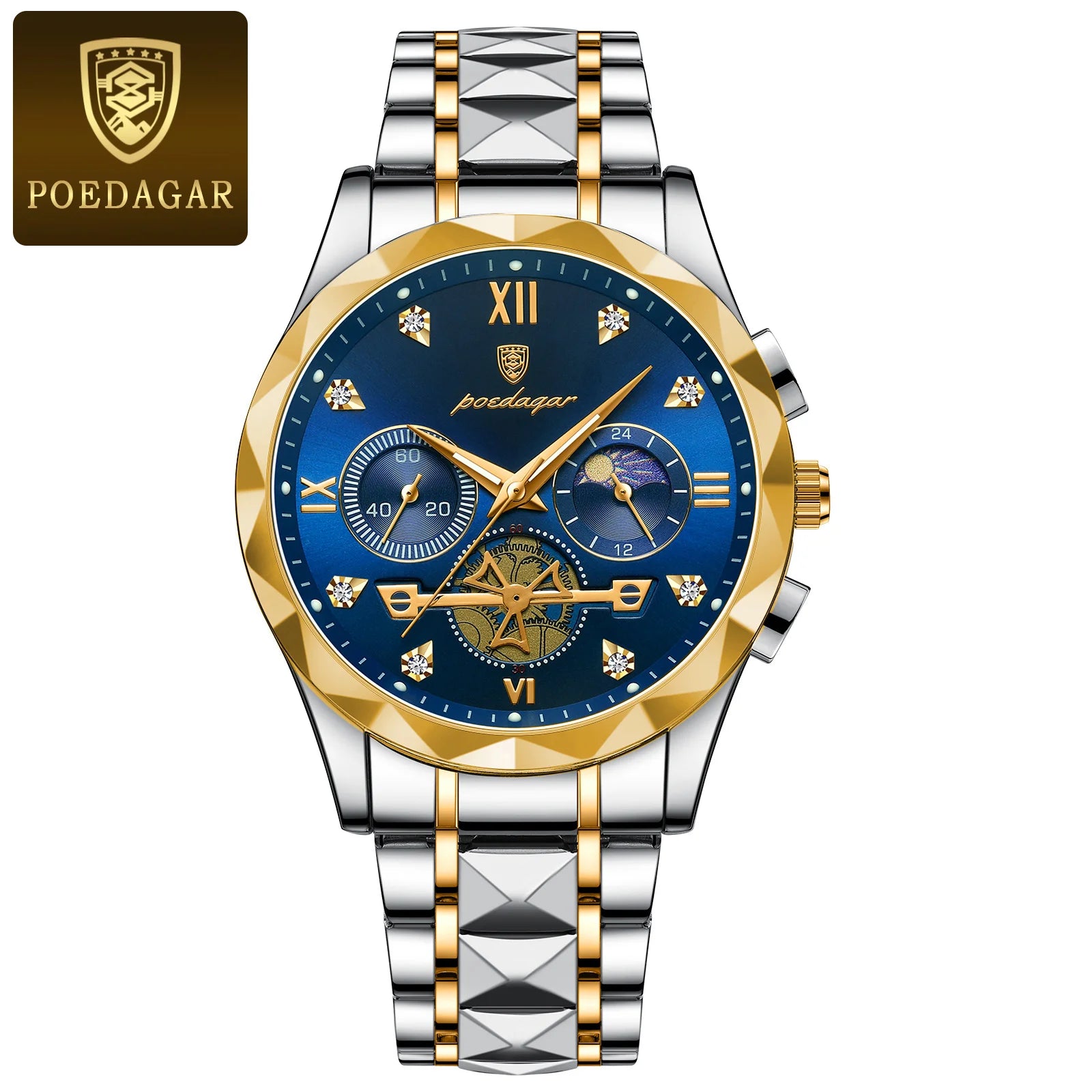 POEDAGAR Quality Luxury Leather band Quartz Chronograph Watch - Waterproof, Luminous, Date And Box