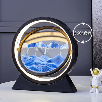 LED quicksand hourglass full circle with stand - Unique Art With Night Light