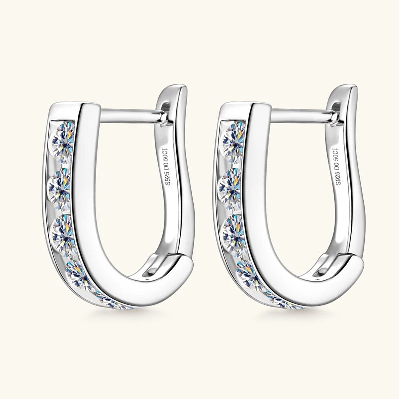 IOGOU Moissanite U-shaped Hoops 3mm VVS1 D Colour Earrings  In Gold & Silver