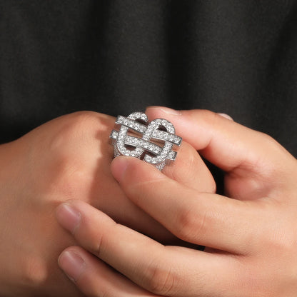 THE BLING KING Luxury Dollar Sign Iced Out Cubic Zirconia Ring