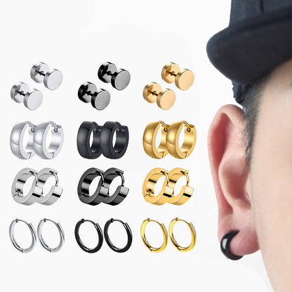 1 Pairs Multi  Black/Gold & Silver Colour Stainless Steel Earring