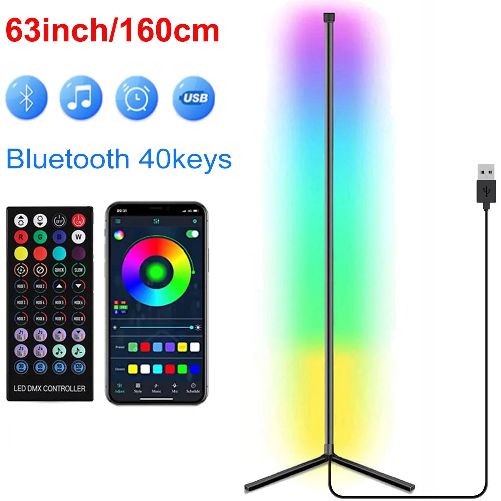 Tuya Smart LED RGB corner Floor Lamp - 160cm, Dimmable RGB and Mood Lighting.