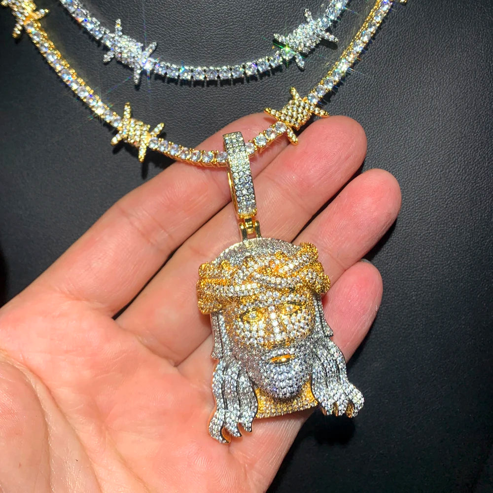 ATJMLADY Iced Out Jesus Christ Head Necklace - Full Micro Paved 5A Cubic Zirconia Pendant