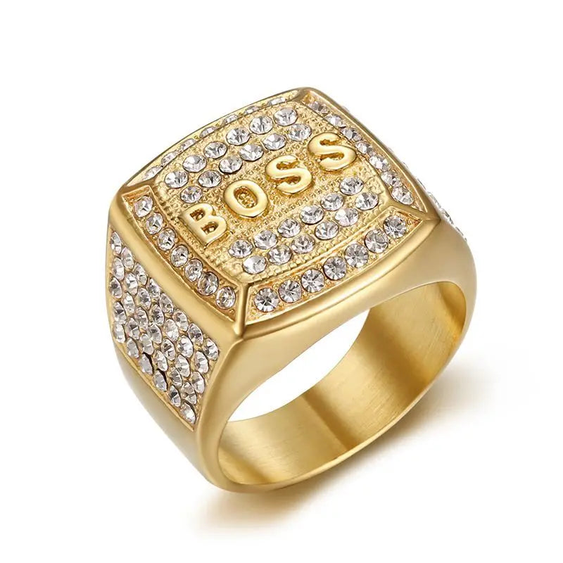 KeloKang Bling Iced Out Stainless Steel BOSS Gold & Silver Colour Ring