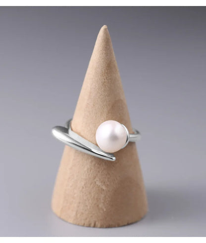 GaaBou Adjustable 925 Sterling Silver Round Pearl Ring