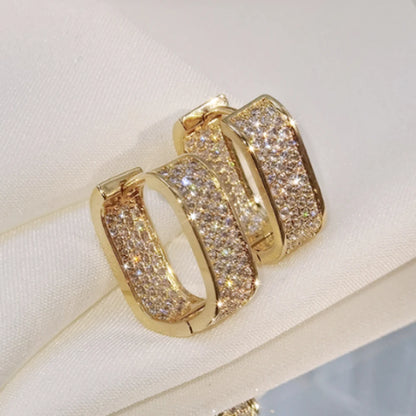 Huitan Iced Out Gold/Rose Colour CZ Hoop Earrings