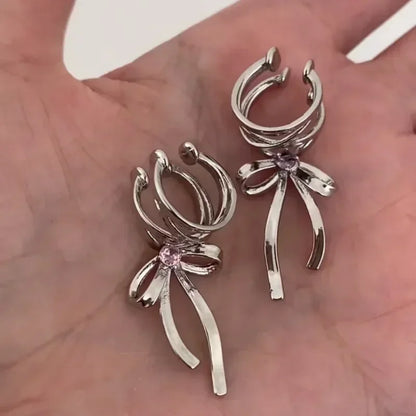 Bowknot Silver Colour Ear Cuff Earrings