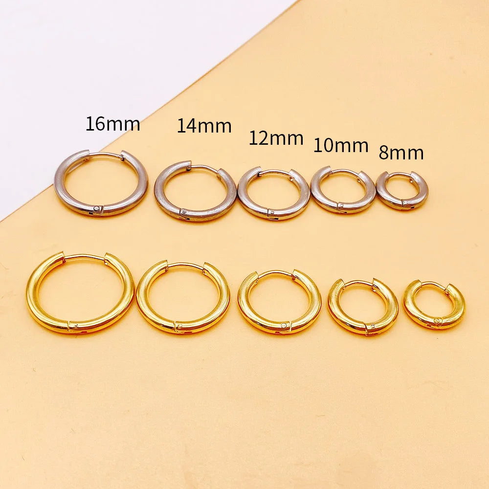 8-16MM Simple Stainless Steel Small Hoop Earrings In Gold & Silver Colour