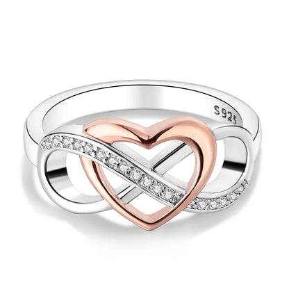 Beautiful Coupled 925 Sterling Silver Infinite & Hollow Heart Ring