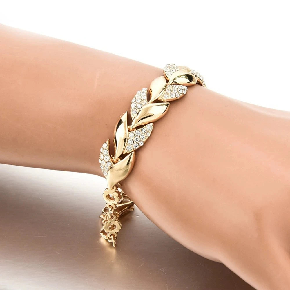 Elegant Leaf Crystal Bracelet For Women Girls - 925 Sterling Silver