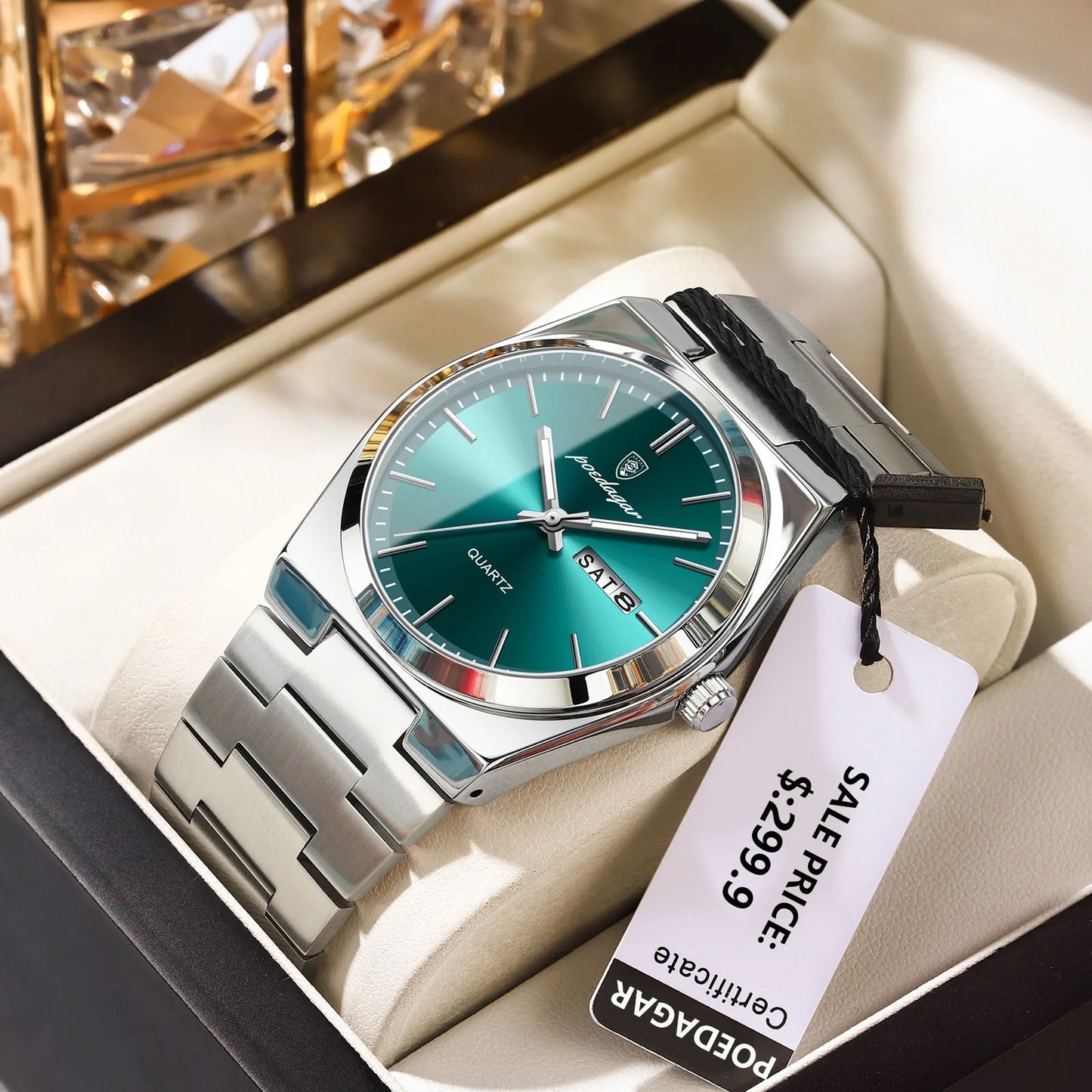 POEDAGAR Luxury Men Stainless Steel Quartz Watch - Waterproof, Date & Luminous With Box