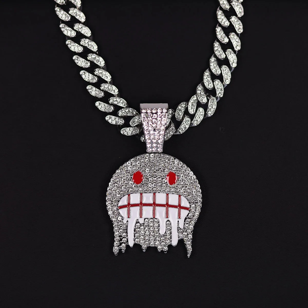 Fashion Iced Out Cuban Chain In Gold & Silver With Ghost Pendant