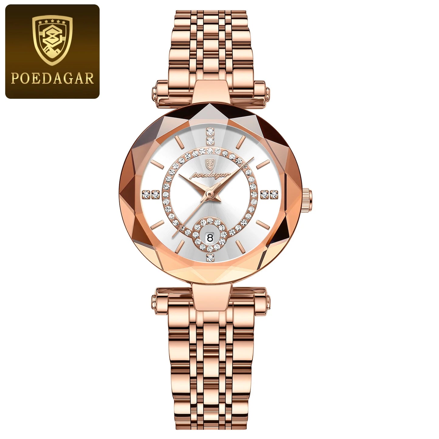 POEDAGAR Quality luxurious Stainless Steel Watch For Woman - Quartz Watch, Waterproof, Date And Box