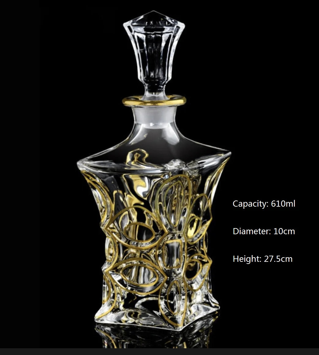 Crystal Glass Red Wine Decanter Foreign Wine jug Drawing Gold line Whisky Bottle liquor Dispenser wine jug