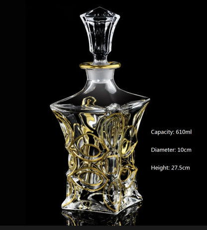 Crystal Glass Red Wine Decanter Foreign Wine jug Drawing Gold line Whisky Bottle liquor Dispenser wine jug