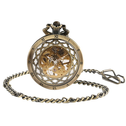 YISUYA Luxurious & Elegant Steampunk Style Glass Transparent Hand Wind Mechanical Pocket Watch with Chain