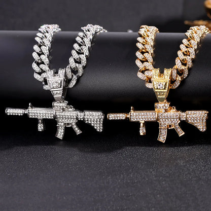 PEZDEMAR Iced Out Crystal M16 Gun Pendant With Chain Or Cuban Necklace