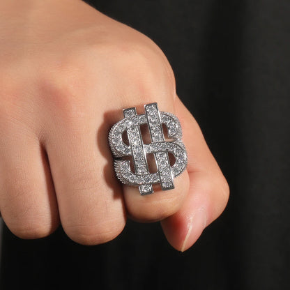 THE BLING KING Luxury Dollar Sign Iced Out Cubic Zirconia Ring