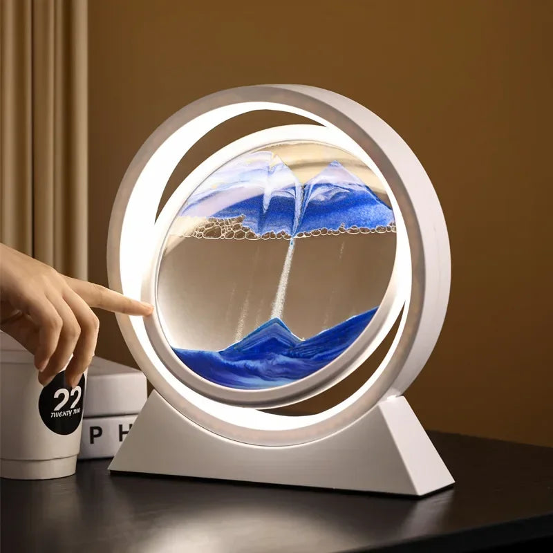 LED quicksand hourglass full circle with stand - Unique Art With Night Light