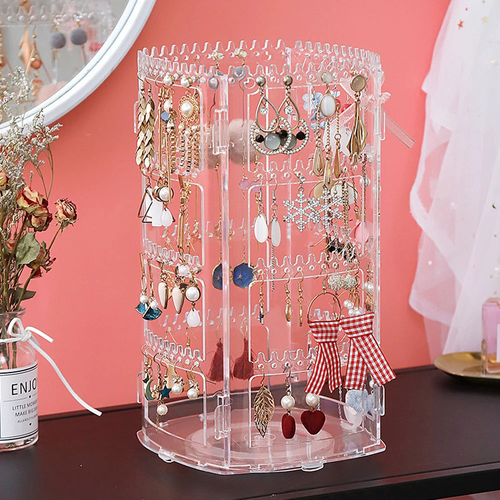 Plastic 360 Degree Rotating Jewelry Storage Box In Clear or Black Colour