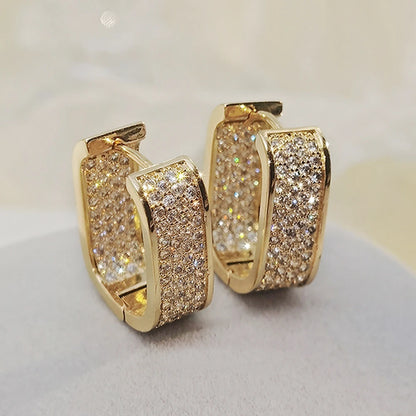 Huitan Iced Out Gold/Rose Colour CZ Hoop Earrings