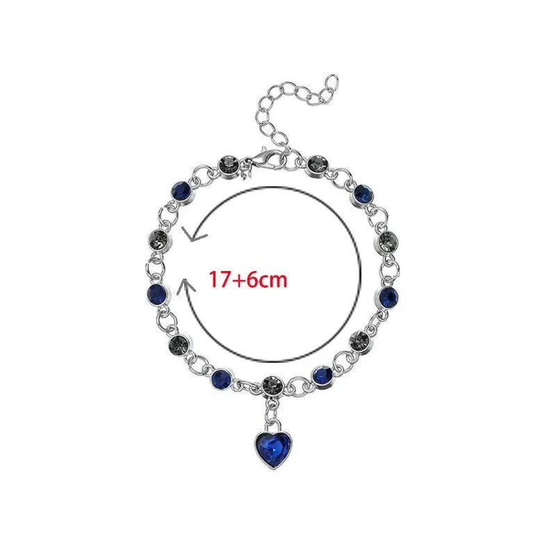 Silver Color Lucky Bracelet With Blue Crystal Heart Charm for Women