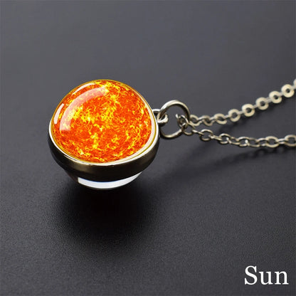 Solar system Two-sided Glass Ball Pendant Necklace For Men & Women