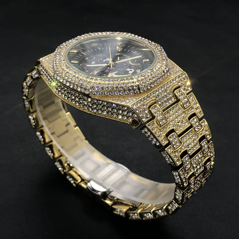 MISSFOX Luxury Fully Iced Out Automatic Diamond Watch