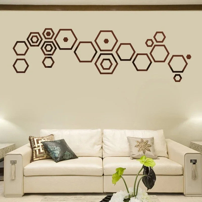 24pcs Hollow 3D Hexagonal Mirror Wall Sticker DIY Honeycomb Decoration Self Adhesive Paper Waterproof