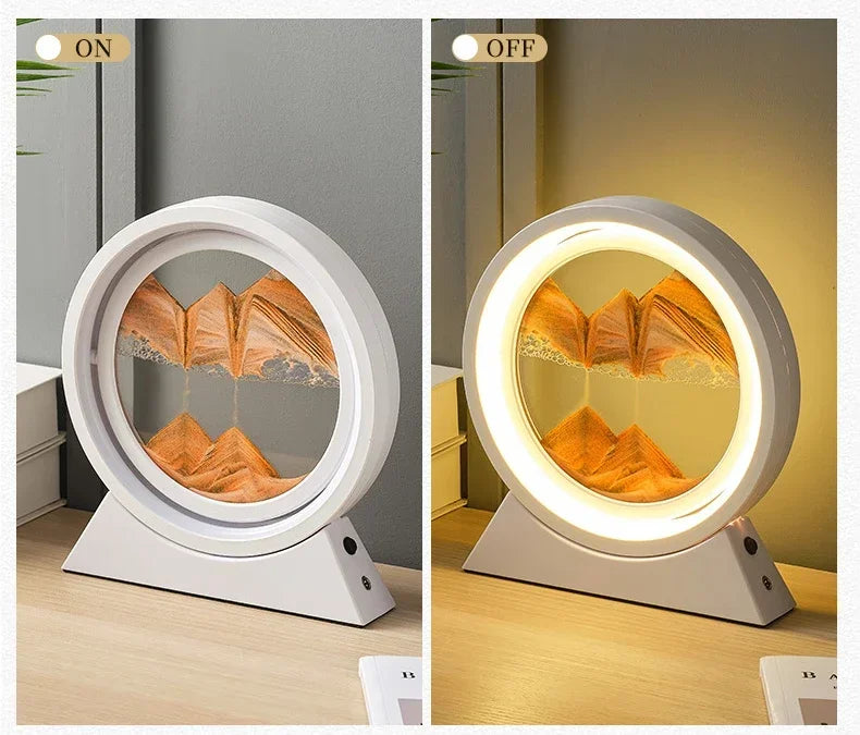 LED quicksand hourglass full circle with stand - Unique Art With Night Light