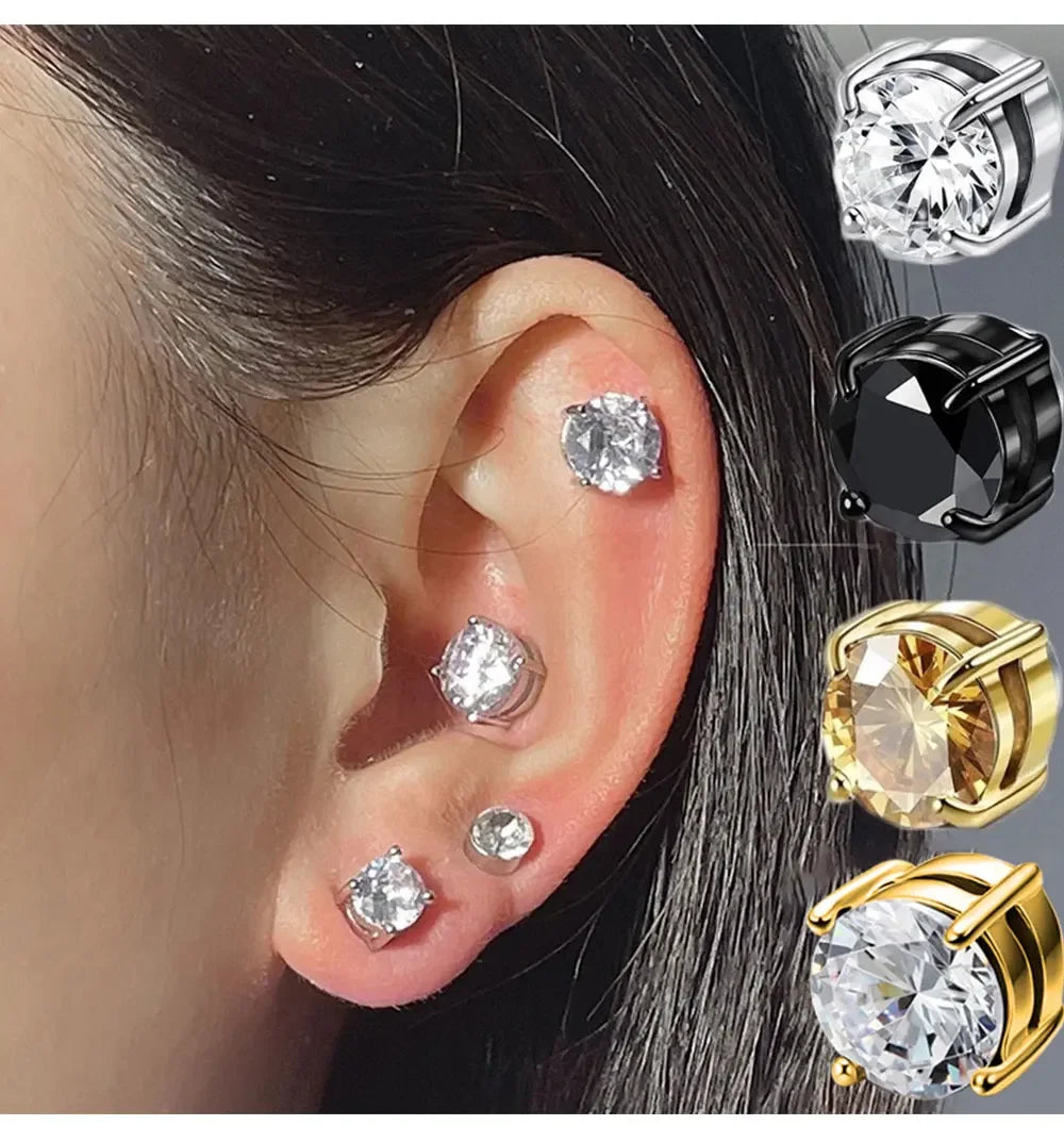 1Pairs Strong Magnetic Zirconia Crystal Stud Clip Earrings