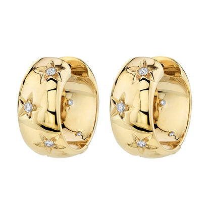 TIANDE Pair (2) Gold Or Silver Color Big Hoop Earrings With Fine Zircon Stars