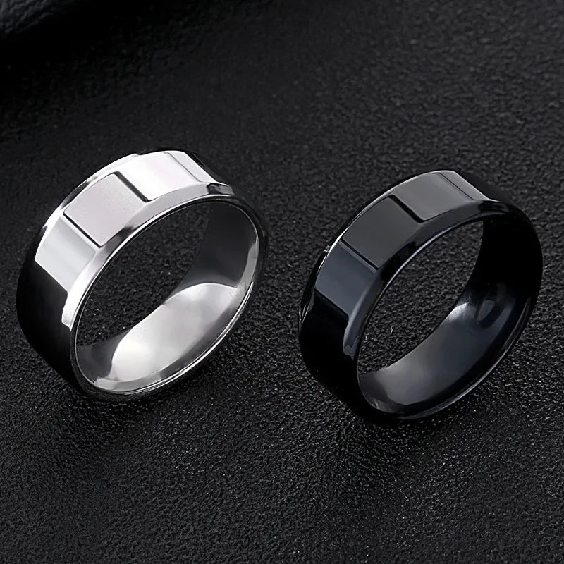 Classic 2mm/4mm/6mm/8mm Stainless Steel Black & Silver Smooth Rings