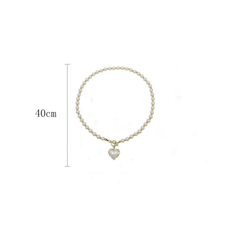 Korean style Elegant Pearl Necklace For Women With Heart Pendant