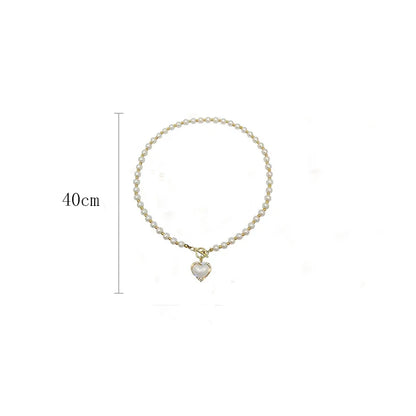 Korean style Elegant Pearl Necklace For Women With Heart Pendant