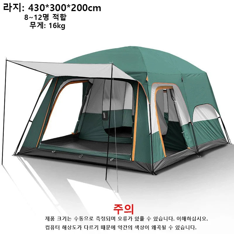 Outdoor Camping Family Tent 3-12 Persons - Double Layers Oversize 2 Rooms Thickened Rainproof.