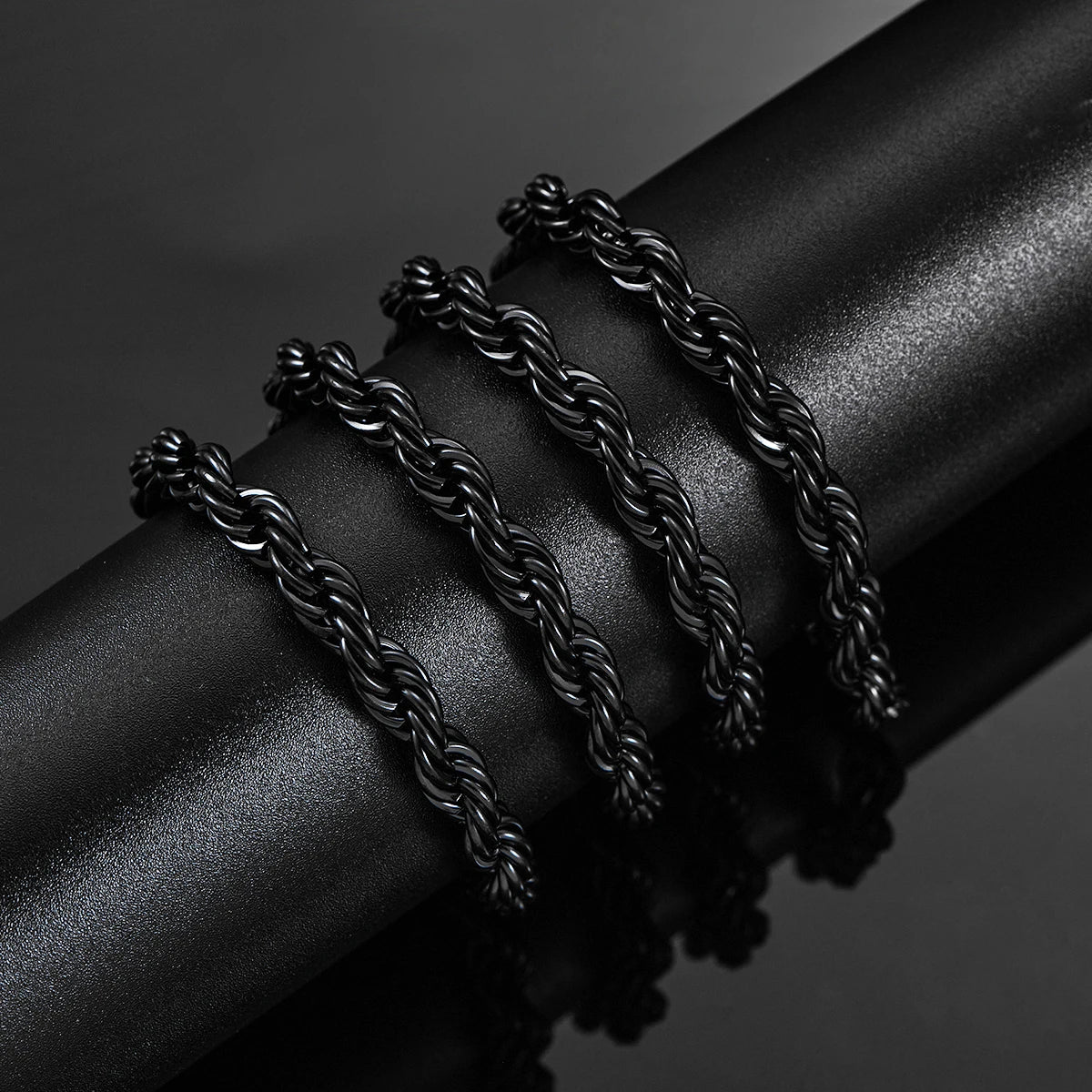 2.3mm/3mm/4mm/5mm/6mm Black Color Stainless Steel Twisted Rope Chains  16 to 30 Inches Necklace