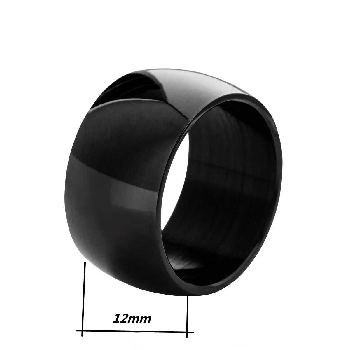 12mm Width Glossy Stainless Steel Rings In Smooth Black/Silver/Gold Colour